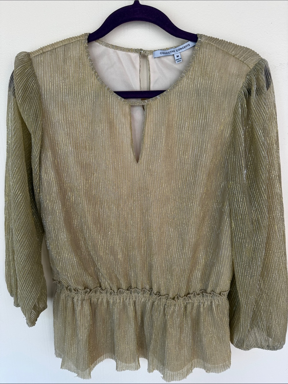 Collective Concepts Gold Lurex Pleated Peplum Top